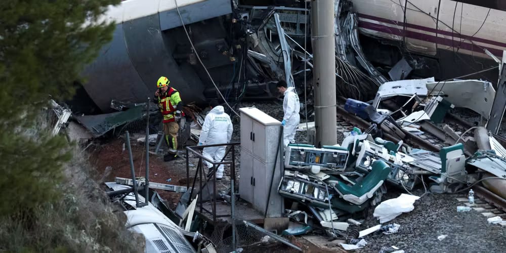 Sur le site de l’accident, à Adamuz, près de Cordoue (Espagne), le 19 janvier 2026. SUSANA VERA/REUTERS